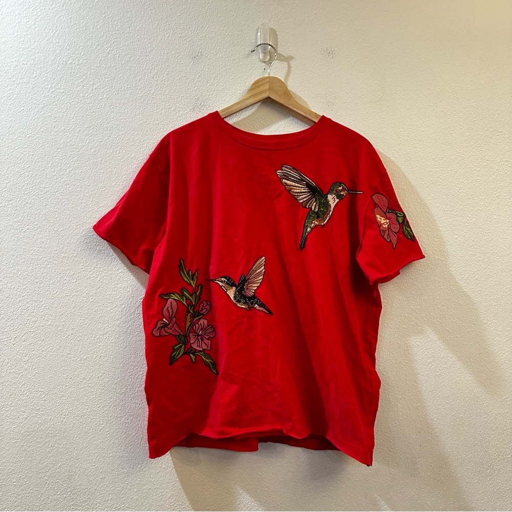 Free People x Denim and Bone Red Hummingbird Tee Size XS - Picture 4 of 12